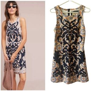 ANTHROPOLOGIE VANESSA VIRGINIA BLUE OWEN SHEATH DRESS WOMENS 4 EMBROIDERED BOHO